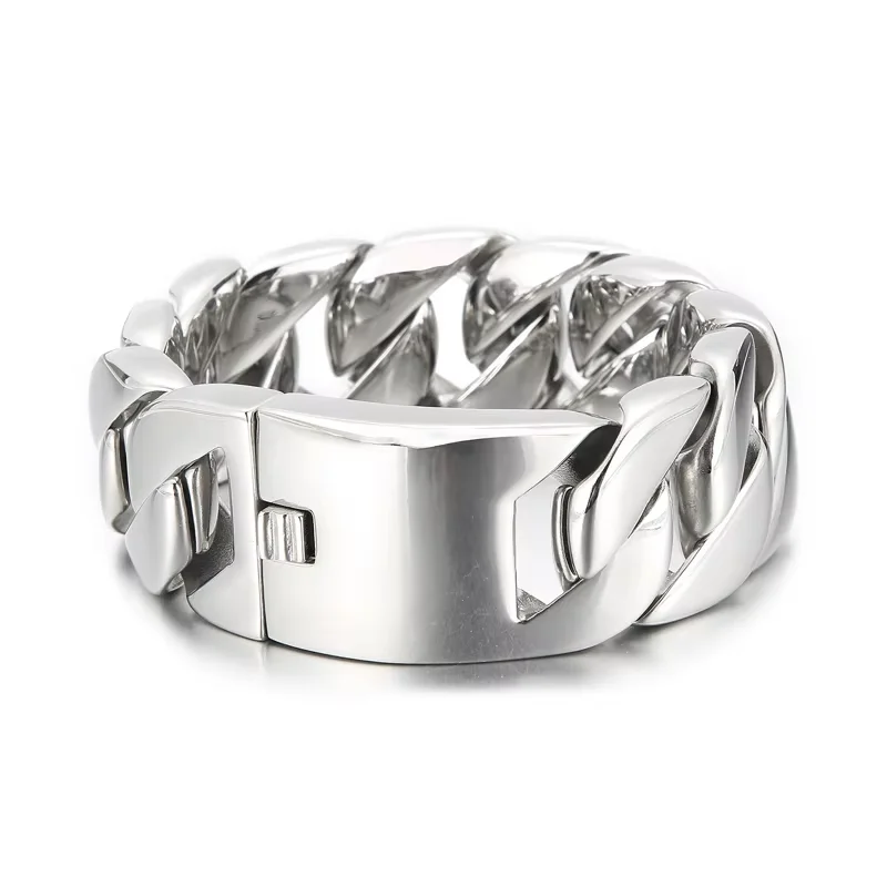 Fongten 31mm Width Big Heavy Cool Men's Bracelets Brushed Polish Stainless Steel Chunky Cuban Chain Bracelet For Men Jewelry