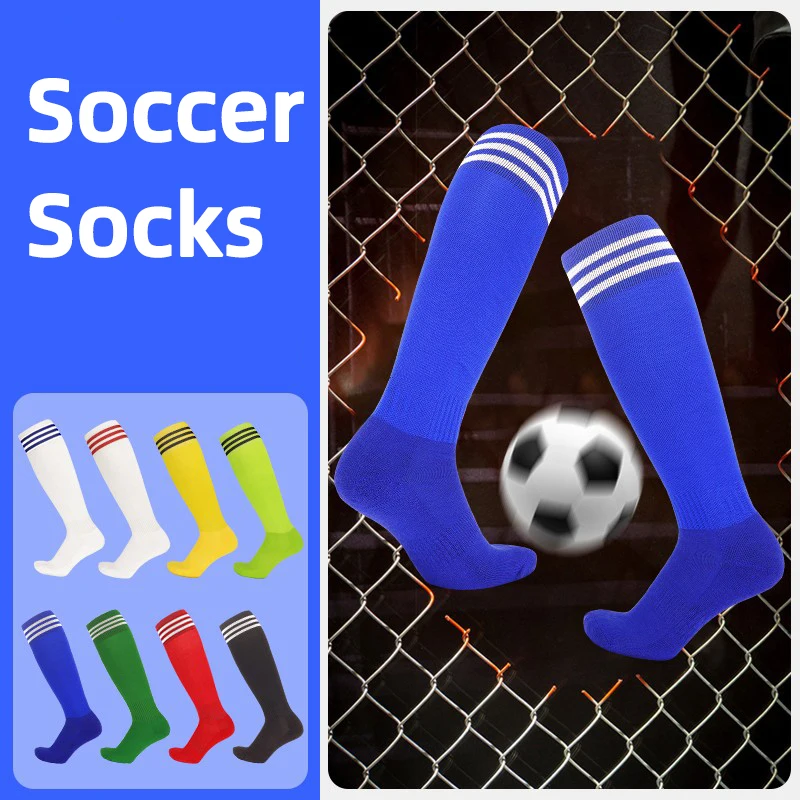 Unisex Sports Soccer Socks Adults Kids Breathable 3 Stripes Football Knee High Training Long Stocking Towel Bottom Women Sock