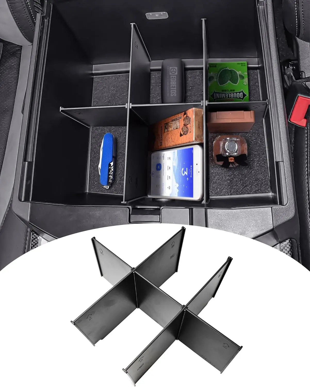 

Tucknbox Center Console Divider Organizer for 2023 2024 Ford F250 F350 F450 Secondary Storage Insert Armrest Divider Accessories