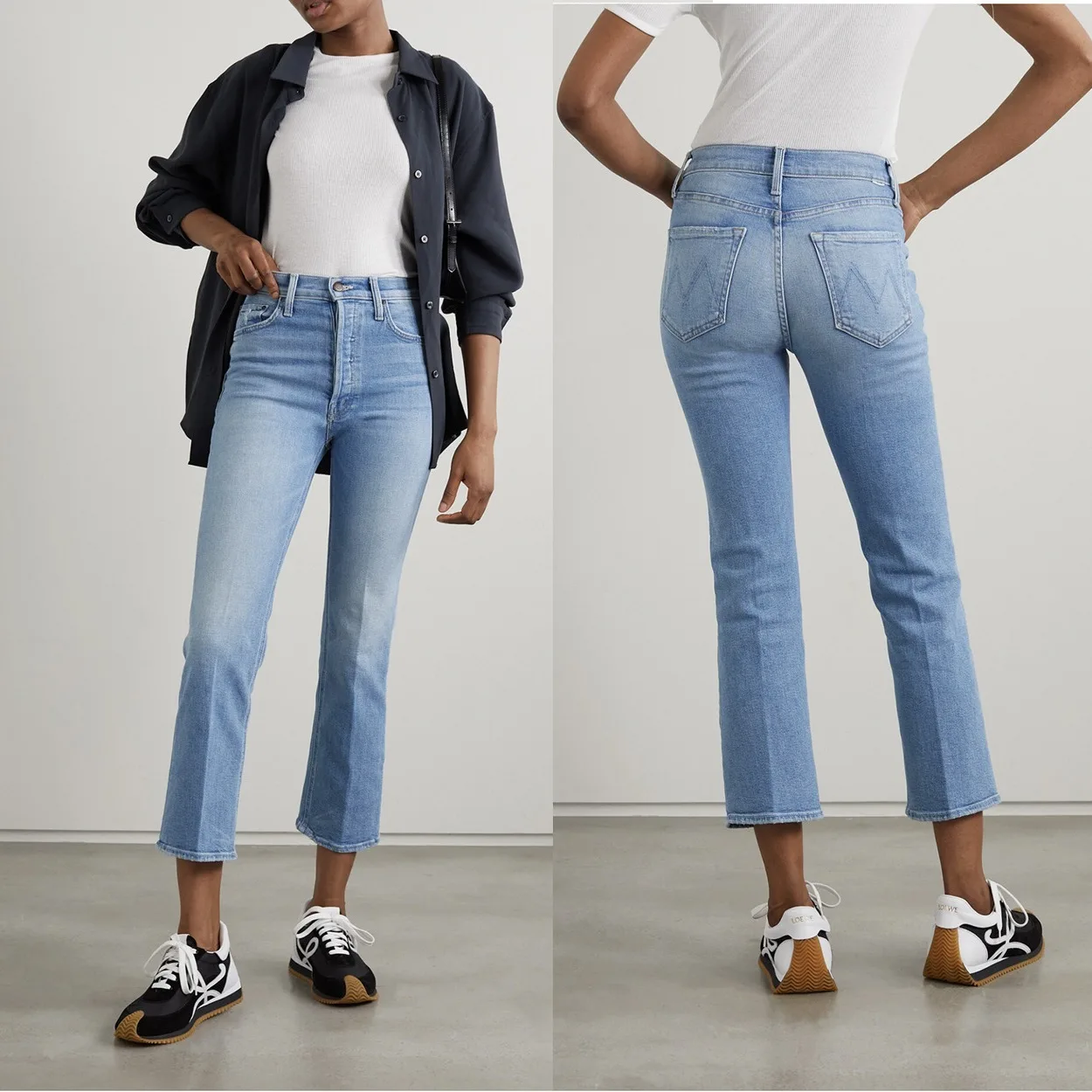 

Women Light Blue Jeans High Waisted Flared Cropped Denim Pants