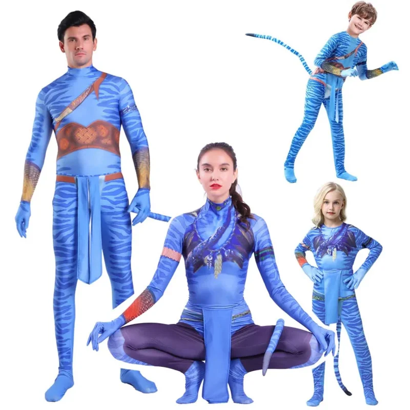 Child Adult Avatar 2 Costume Cosplay Suit Jake Sully Neytiri Bodysuit Zentai Jumpsuits Halloween Party Costumes Props