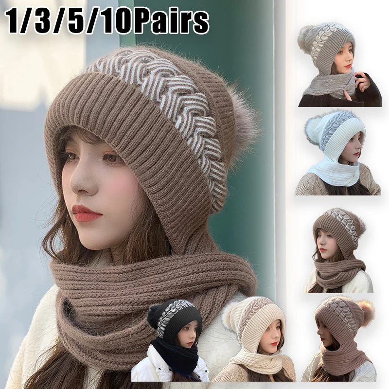 

Women Winter Knit Beanie Scarf Ear Neck Warmer Fleece Lined Cycling Hood Cold Weather Thermal Protection Plush Essential