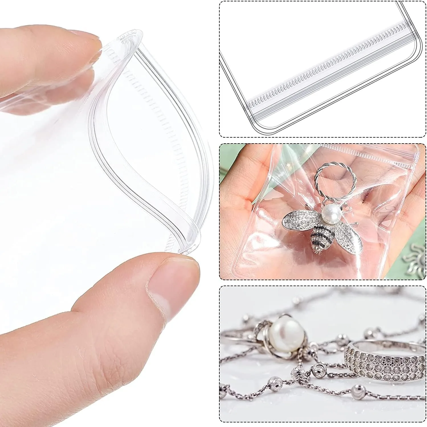 100 Pcs Small Jewelry Travel Bag,Clear Small Plastic Storage Pouches,Jewelry Organizer Travel,Little Jewelry Bulk Bags for Earring,Ring,Necklace,Bracelet,Purse