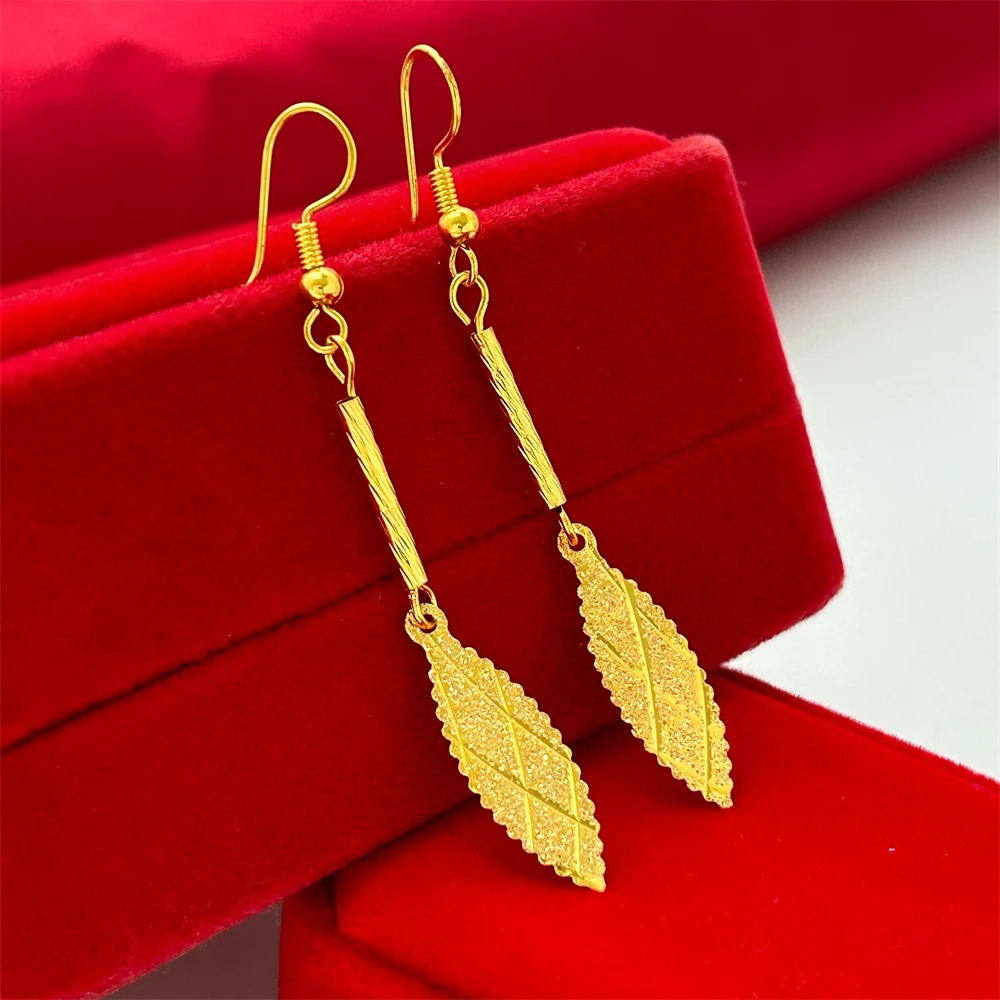 Gold Plated Flower Leaf Bead Drop Earrings for Women Stainless Steel Long Tassel Earing Pendientes Mujer Trendy Jewelry Gifts