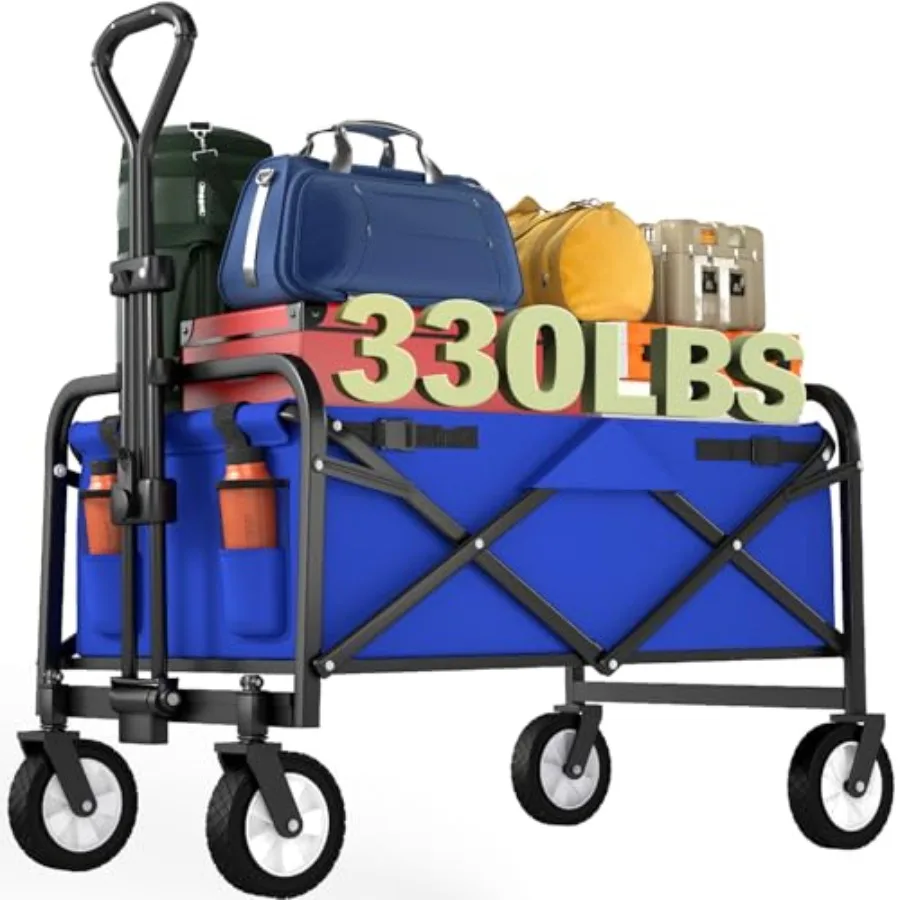

Collapsible Folding Wagon Garden Cart Beach Wagon Grocery Wagon All-Terrain Wheels Blue Outdoor Activities Camping Shopping Par