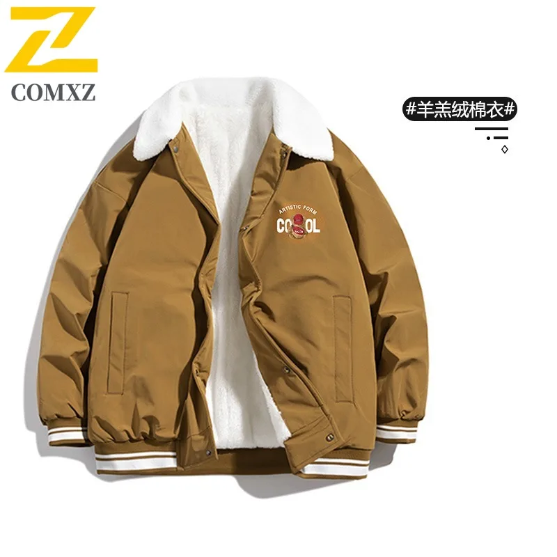 COMXZ الرجال الخبز سترة 2025 الكورية تصميم فضفاض يندبروف رحلة السفر لامب جاكيت من الصوف التخييم عالية الجودة الشتاء الحشو