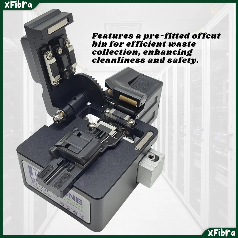 Przecinarka do włókien optycznych JILONG KL-21C, ulepszona, precyzyjna, z automatycznym odcięciem i pojemnikiem na odcięte włókna, 48000 przycinania.