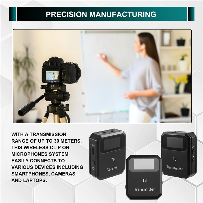 

Эффективная профессиональная беспроводная микрофонная система с зажимом 2,4G и шумоподавлением, включает 2 передатчика и приемника.