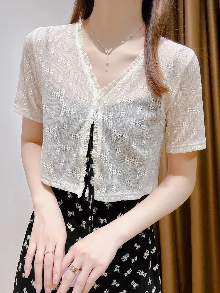 

Summer Lace Open Cardigan ort Sve Me Outerwear Women's Ruffle ort Coat Sun Protection Lace Top with ter Dr
