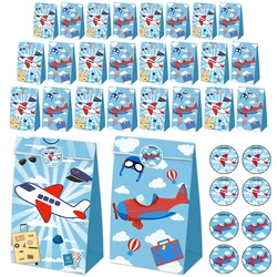 Airplane Birthday Party Paper Candy Bag with Sticker Cartoon Plane Gift Goodies Bags Kids Aviator Flight Theme Party Decorations