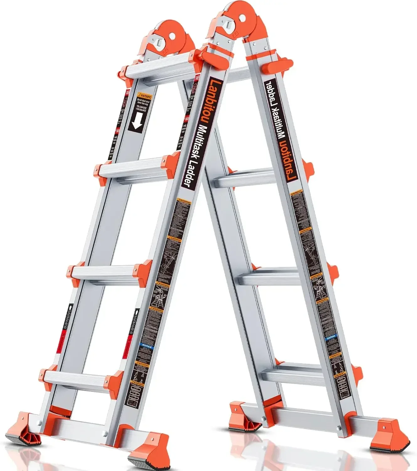 LANBITOU บันได, A Frame 4 Step Ladder Extension, 14 FT Anti-Slip Multi Position & Storage บันไดพับ, โหลดความปลอดภัย 330 ปอนด์