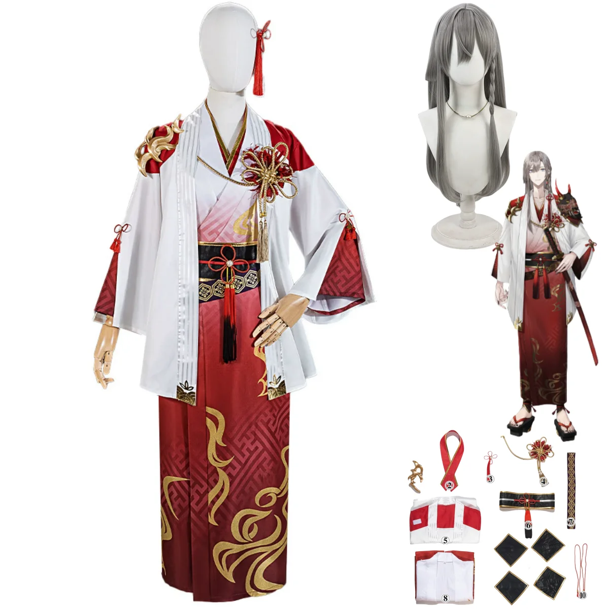 Виртуальный ютубер Kaida Haru Косплей Костюм Vtuber Nijisanji Японское кимоно Халат Хаори Парик Мужчина Женщина Рождественский костюм