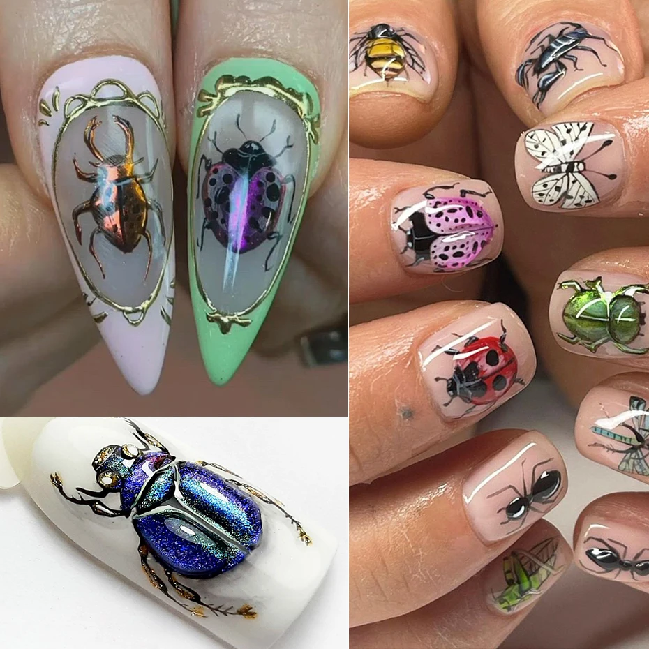 5D Beetle Coccinella Nail Art Decalcomanie Cartoon Insert Jelly Nail Adesivi autoadesivi Manicure Decorazioni 3D Forniture per unghie