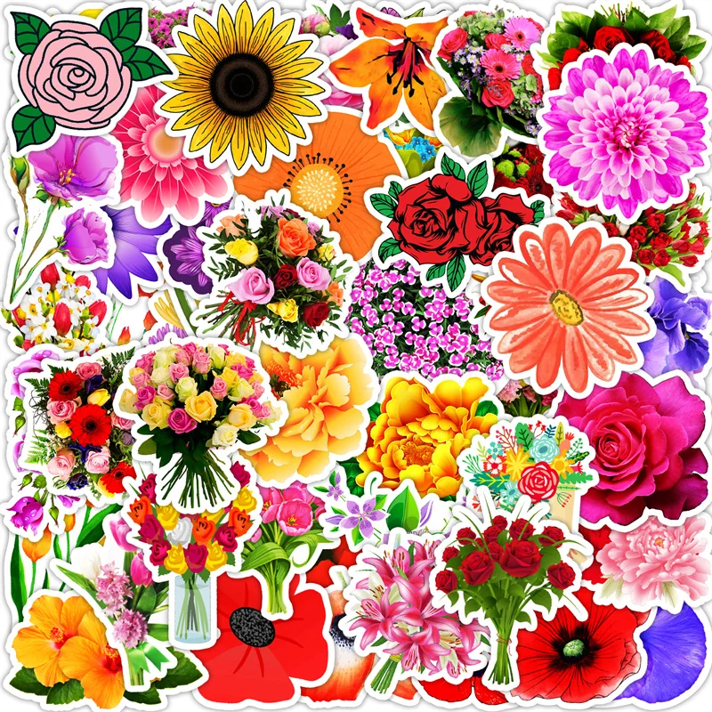 50PCS Plant Flowers DIY Graffiti Sticker Mobile Phone Computer Waterproof Handbook Guitar Motorcycle Decorate waterproof Sticker