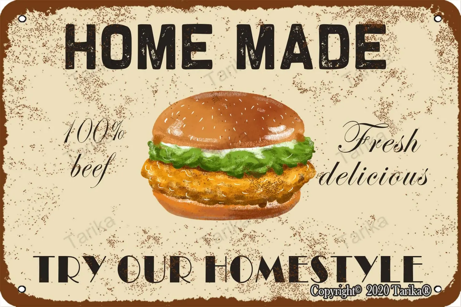 Placa de decoración de aspecto Retro Para el hogar, letrero de 100% ternera fresca y deliciosa, prueba nuestra casa, 20x30 cm de hierro, para cocina y baño