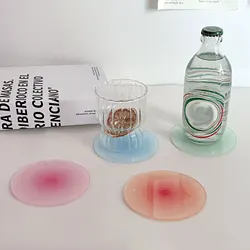 1PCS Gradient Color Drink Cup Coasters for Acrylic Round Heat Insulation Coffee Mugs Hot Pad Kitchen Tableware