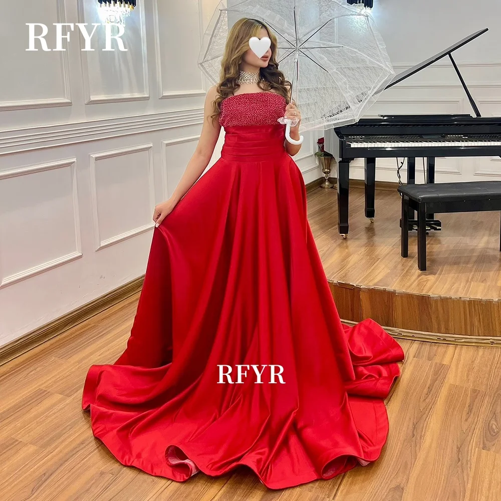 

RFYR A Line Evening Dress Beading Satin Prom Dress Celebrity Gala Dress for Arabic Women مناسبة رسمية Customized