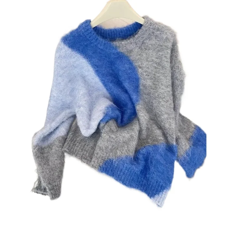 

Pullovers Korean Lazy Gray-blue Sweater Women's New Fall Unique Beautiful Top Fashionable Foreign Temperament Women's Clothing