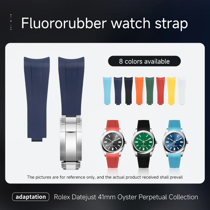 New FKM Fluororubber Watch Strap 21mm Dual Curved Ends for Rolex 41mm Datejust Oyster Perpetual Air-King Replacement Watchband