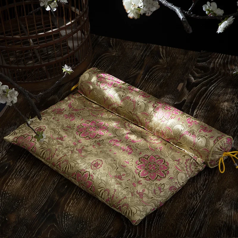 Traditional Chinese Silk Brocade Health Pillow Handmade Herbal Filled Cervical Spine Care Pillow Multicolor Retro Decor