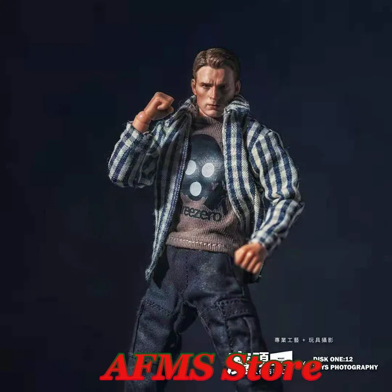 1/12 Men Soldier Clothes Long Sleeve Black White Plaid Blouse Coffee Print T Shirt Pants Set For 6Inch Action Figure Body