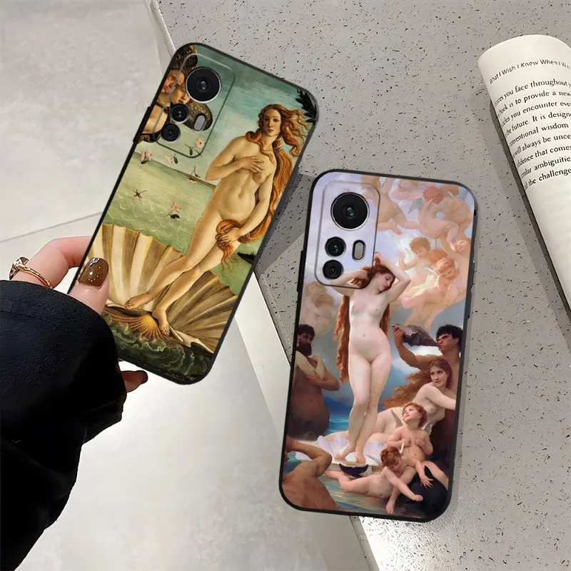 Art Painting The-Birth-Of-Venus Phone Case For Xiaomi 11 11T 13 11i 12 10T 10TPro 10 Pro Lite Ulltra MIX4 CIVI Funda Black Coque