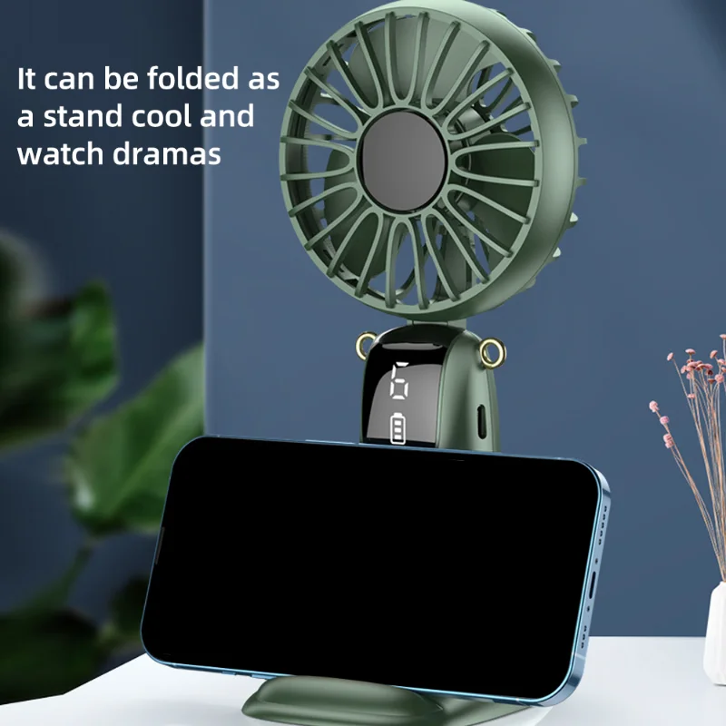 

6-скоростной USB-перезаряжаемый мини-ручной вентилятор со складным дизайном, подставкой для телефона и шейным ремнем для стола, уличного использования, путешествий и домашнего использования