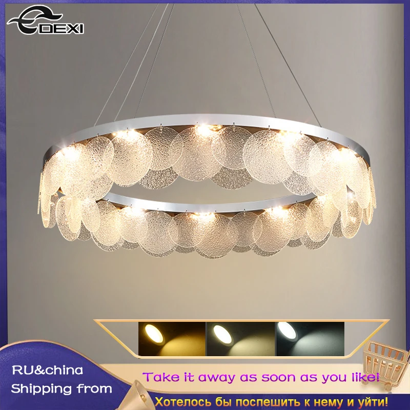 

Modern New Villa Living Room Crystal Chandelier Dining Hall Bedroom LED Ceiling Lamp Bar Cafe Decoration Lighting 3 Color Light