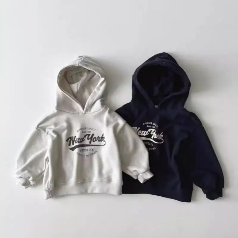 

2025 Autumn New Children Loose Hooded Sweatshirt Fashion Letter Print Boys Girls Cotton Pullover Baby Casual Tops Kids Clothes