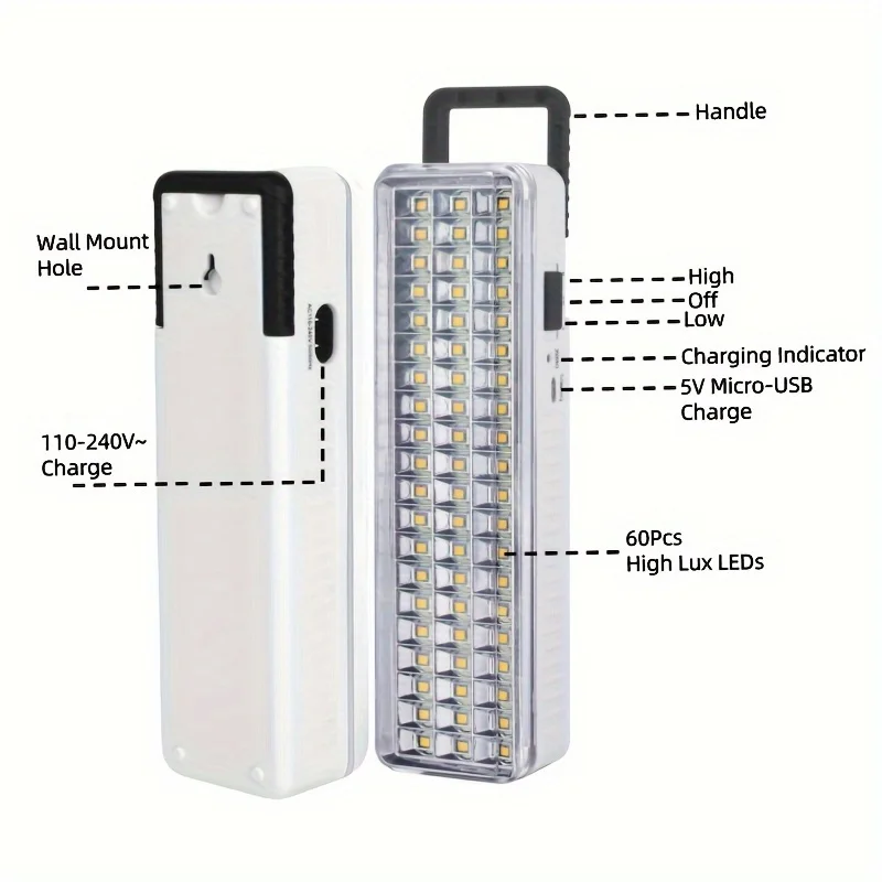 LED Emergency Light Portable Wall-Mounted Rechargeable Automatic Lantern Work Light Battery Light Bulb For Home Power Outage