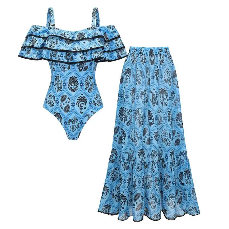 Summer Swimsuit And Skirt 2026 Flaxmaker Women Sexy Off Shoulder One Piece Swimwear Party Beachwear Biquini conjunto de