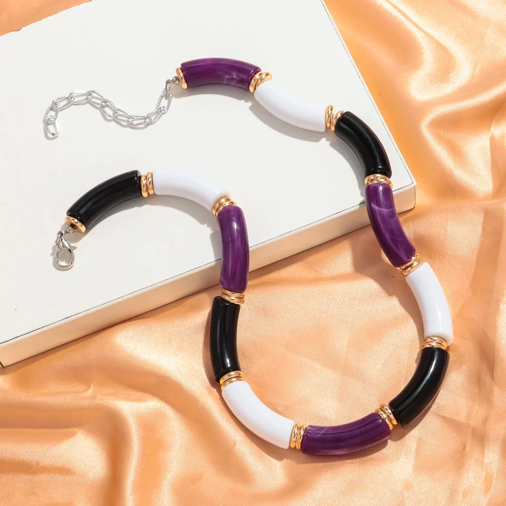 Neue klobige Bambus gebogene Röhre Acryl Halsband Halskette Männer Frauen bunte große Ellenbogen Stapel Halskette trendige Schmuck Collier Geschenk – Detail 8