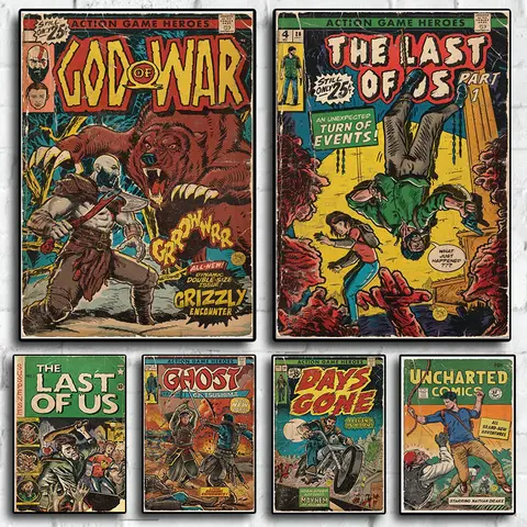 Bilashmart Nordic Retro Abstract Wall Art Pop Action Game Hero Comics HD Oil On Canvas Posters And Prints Home Bedroom Decor Gifts