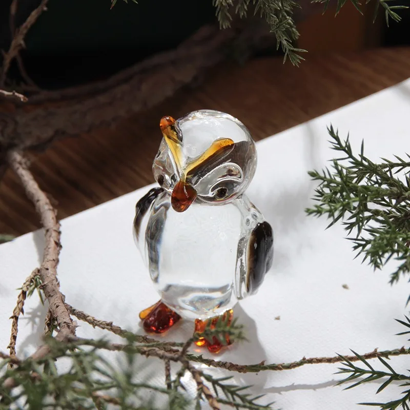 Crystal Owl Ornament Glass Animal Artifact Car Decor Desk Present Colored Glaze Figurines Decoration DIY Patio Bonsai Miniatures