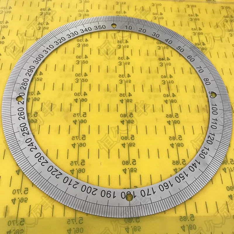 Diameter:250mm Inner D:200mm Thickness:2mm 360 Degree Disc Mechanical Fittings Angle Measuring Ruler Positioning Hole Dial