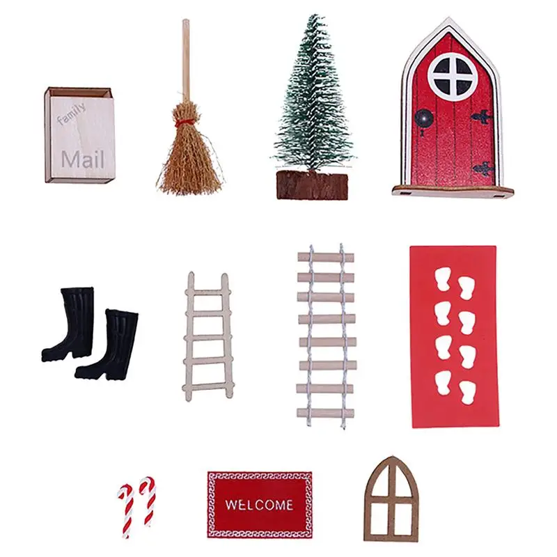 Miniature Dollhouse Furniture Wooden Christmas Doors Miniature Dollhouse Furniture 11pcs Fairy Doors Multipurpose Decorative