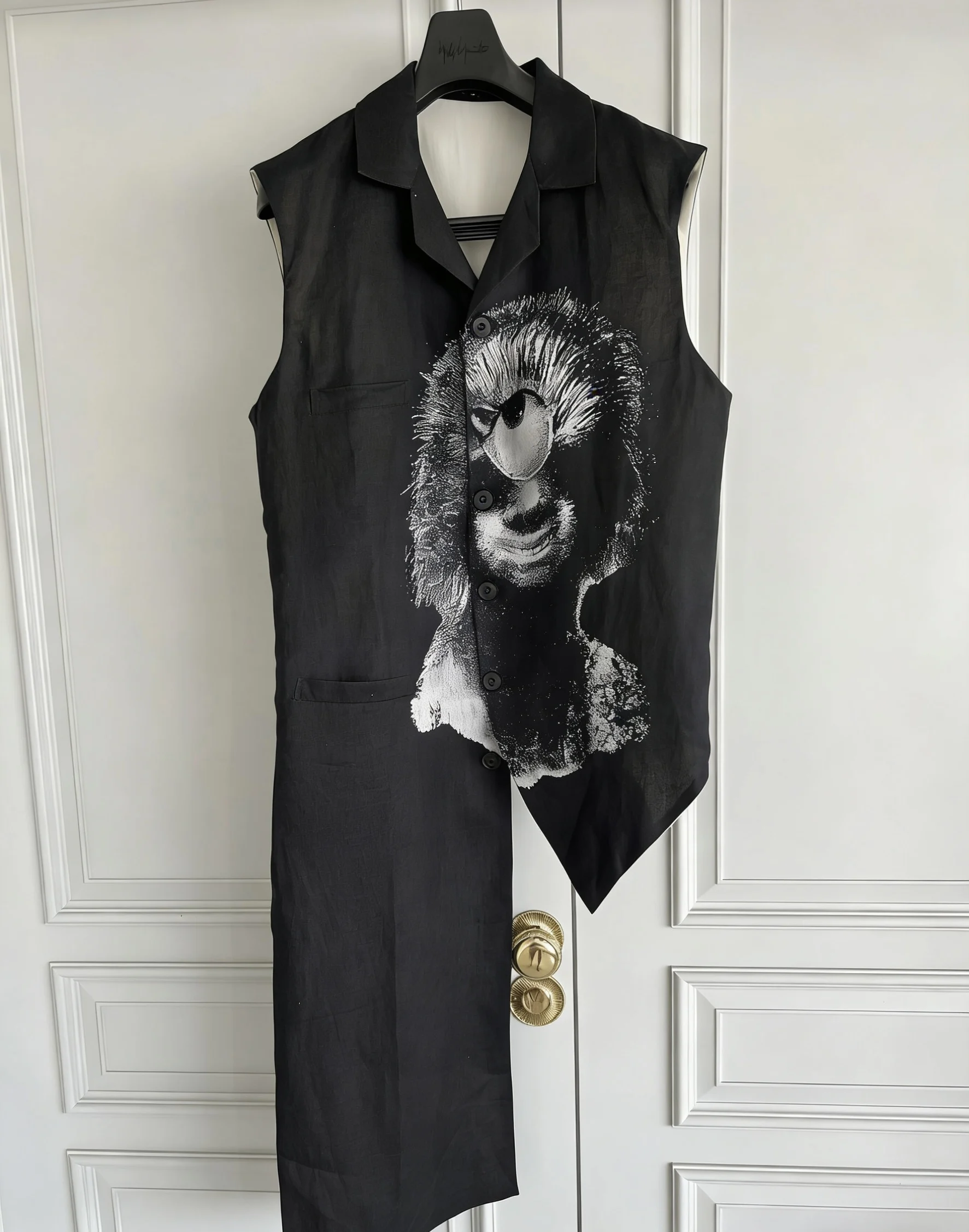 TOP-YAMAMOTO original design sense printed pattern Asymmetrical printed vest Sleeveless swaying vest man