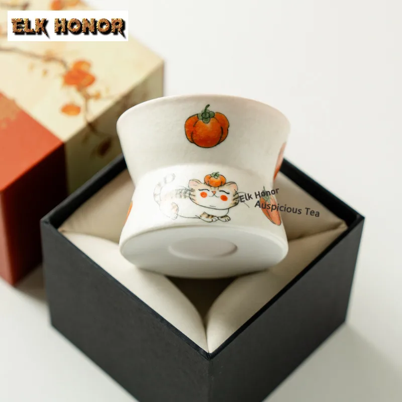 

180ml Hand-painted Persimmons Cola Mug Iced Coffee Juice Cup Mocha Cups Bubble Teacup Cold Hot Water Jug Teaware Ornaments Gift