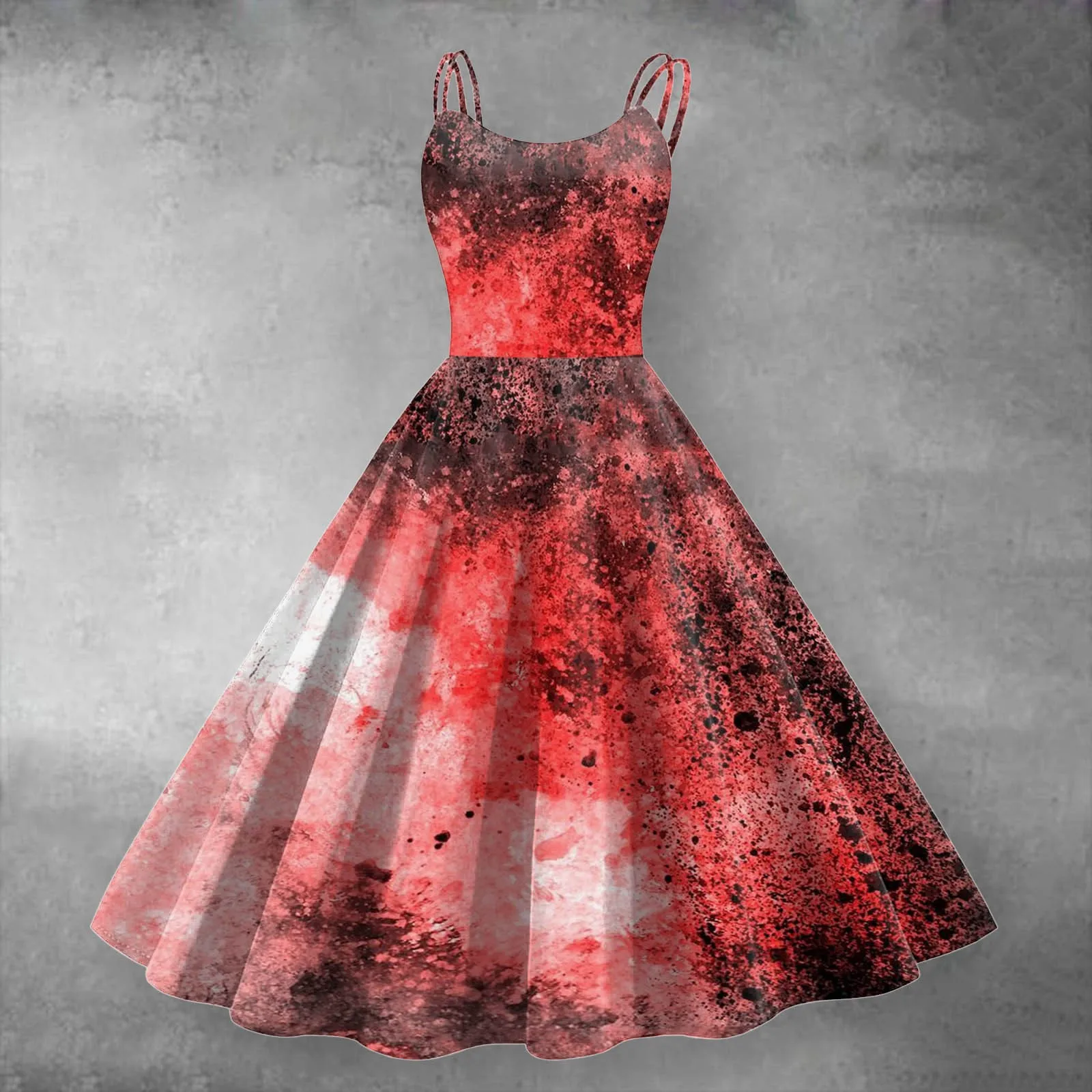 

For Women Bloody Halloween Prom Swing Dress Evening Spaghetti Sleeveless Dress Gothic Print Vintage Dresses 1950s Party Straps