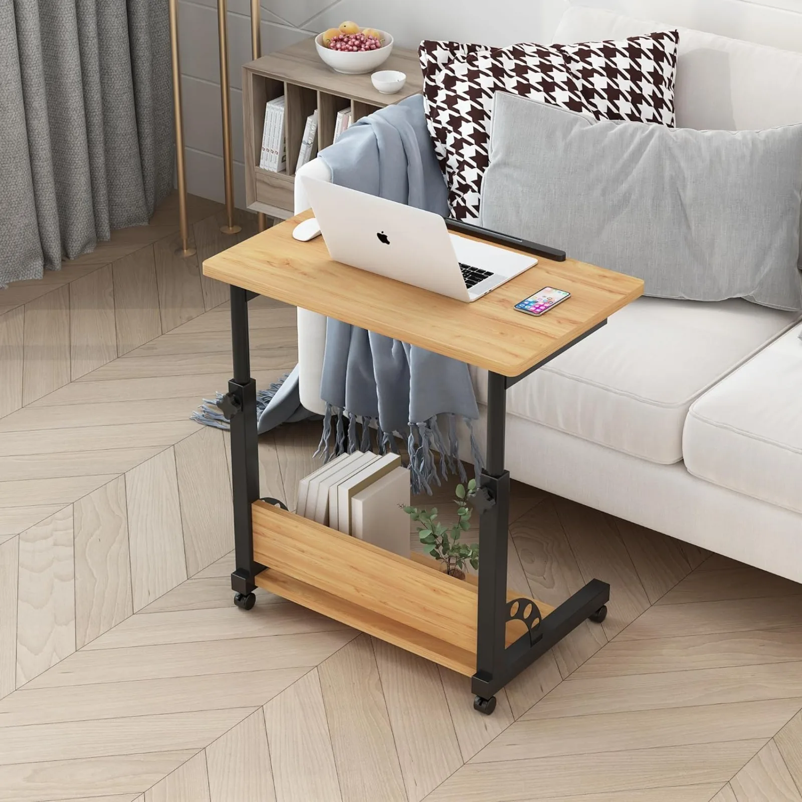 US Tiltable Rolling Laptop Table, Adjustable Height Standing Desk, Mobile Side Table Bedside Desk Cart with Wheels