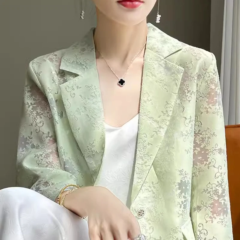 المرأة الجديدة النمط الصيني 7/8 كم السترة الساتان الجاكار سليم صالح مكتب عادية أنيقة حماية من الشمس خفيفة الوزن شحن مجاني