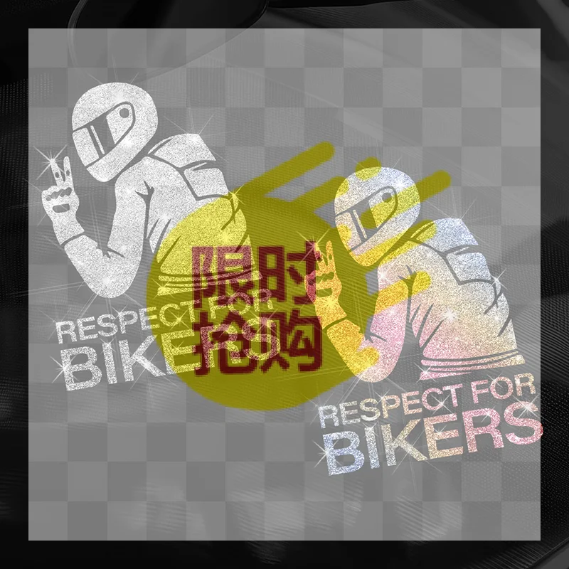 【CMO】Glitter Respect For Bikers Removable Vinyl Stickers No Residue Bling Decals For Motorcycle Car Truck Van Laptop Wall
