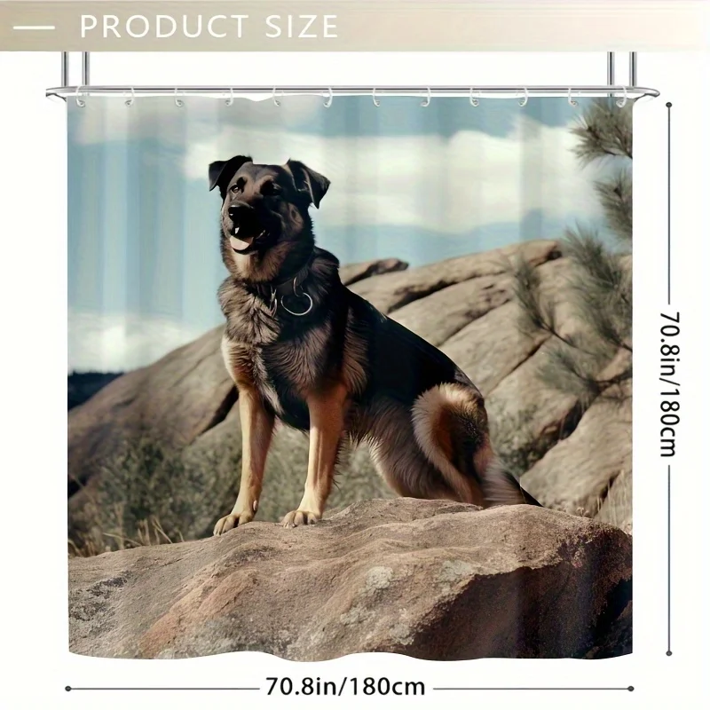 

Cute German Shepherd Dog On Rock Shower Curtain Realistic Animal Art Bathroom Decor Pet Lover Design Waterproof Bath Curtain