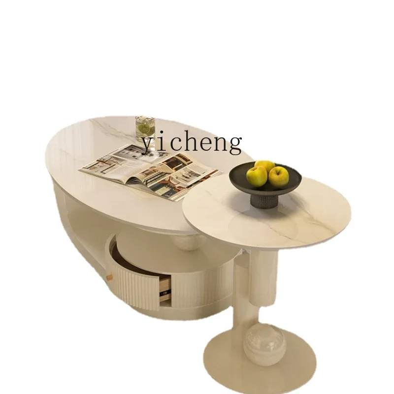 

YY Style Light Luxury Oval Coffee Table Small Apartment Living Room Home Stone Plate Tea Table