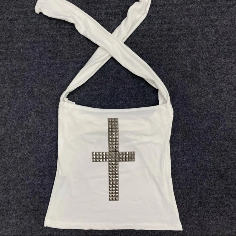 

y2kUmbilical Top American Hot Girl Sexy Top Slimming Unique Umbilical Top Harajuku Pattern Printed Gothic Summer Tank Top