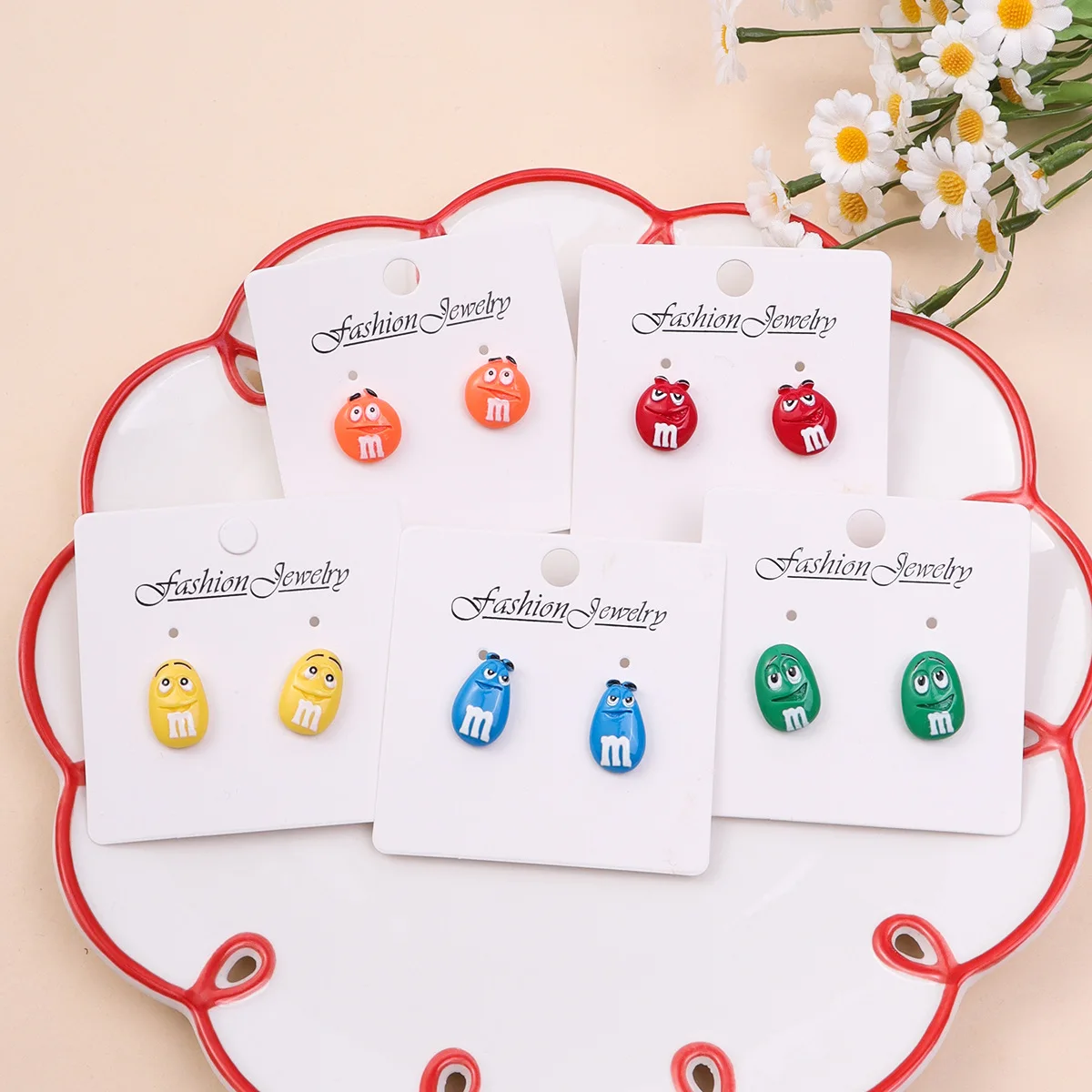 Face  M Candy Bean Resin Dangle Earring For Women Rainbow Colorful Fashion Hiphop Accessories Wholesale