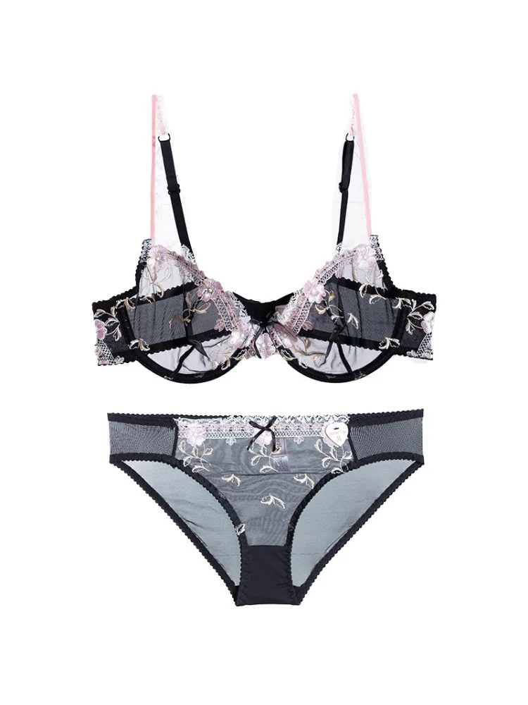 Light Luxury High-end French Underwear Feminine Sense Ultra-thin See-through Embroidery Lace Big Chest Small Thin Soft Underwire