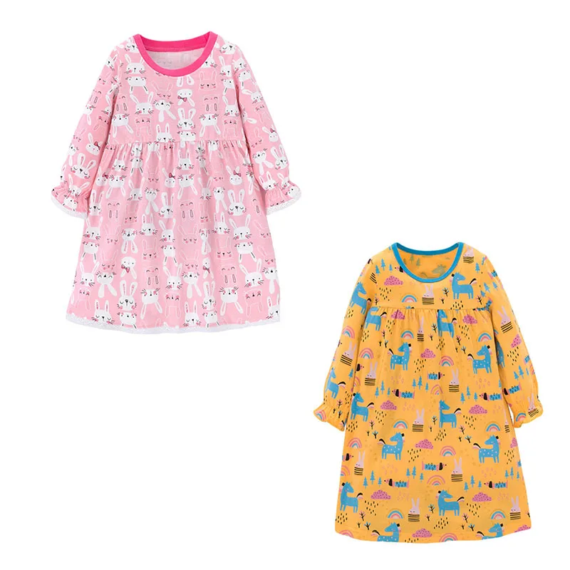 Jumping Meters Princess Girls Rainbow Dresses For Autumn Spring Fashion Kids Cotton Clothes O-neck Toddler Cute Frocks