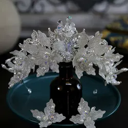 Crystal Crowns Tiaras For Women Wedding Headpiece Princess Bridal Crown Earring Set For Quinceanara Bride Hair Jewelry Headdress