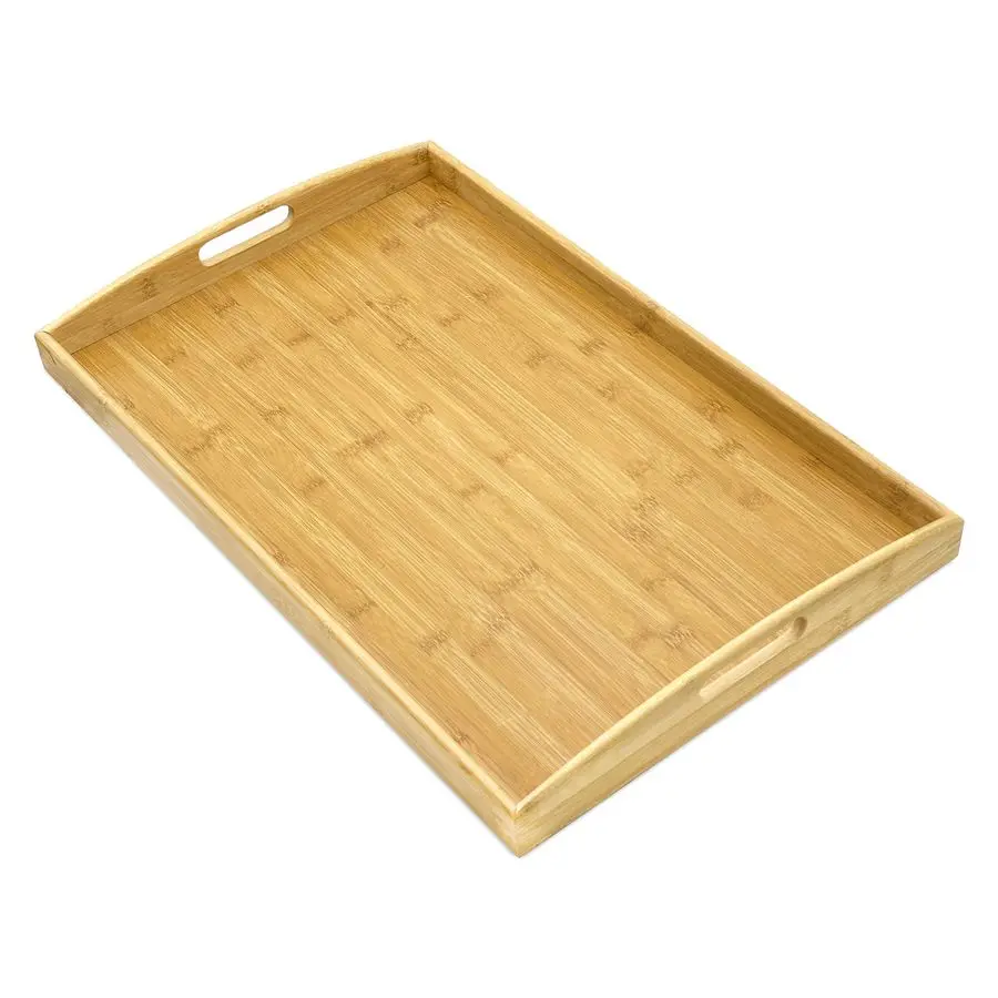 

Natural Bamboo Serving Tray Extra Large Rectangular with Handles for Food, Drinks, Storage, Decor, Vanity, Breakfast, Parties, W